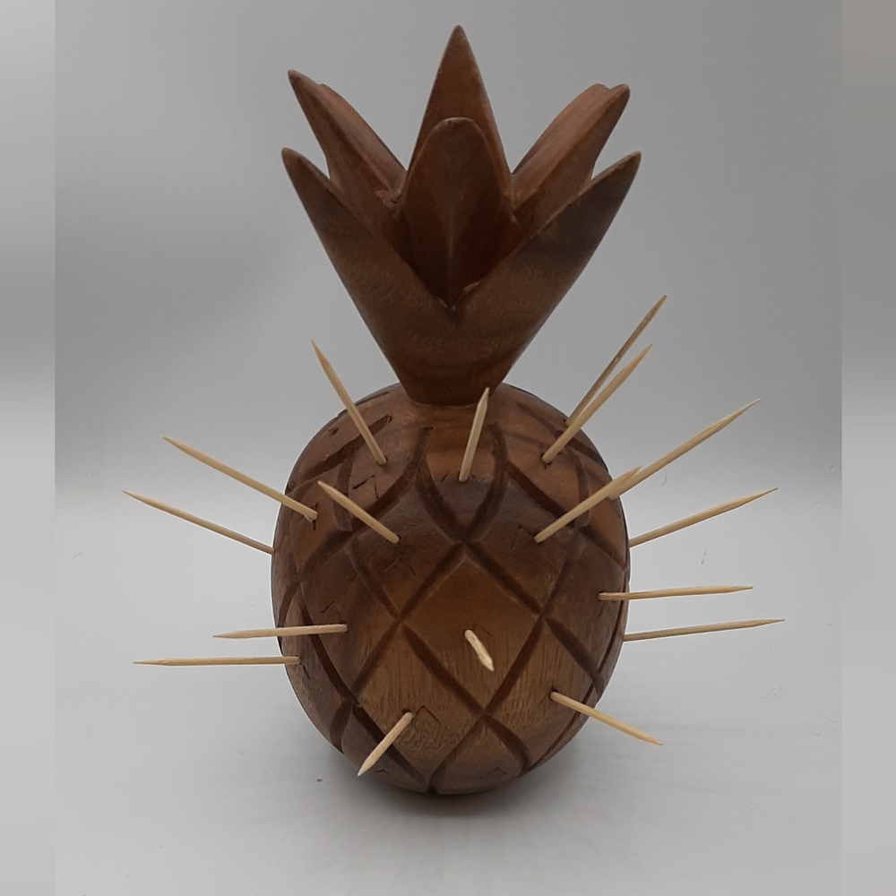 Monkey Pod Wood Pineapple Toothpick Appetizer Holder 6" Honolulu Philippines